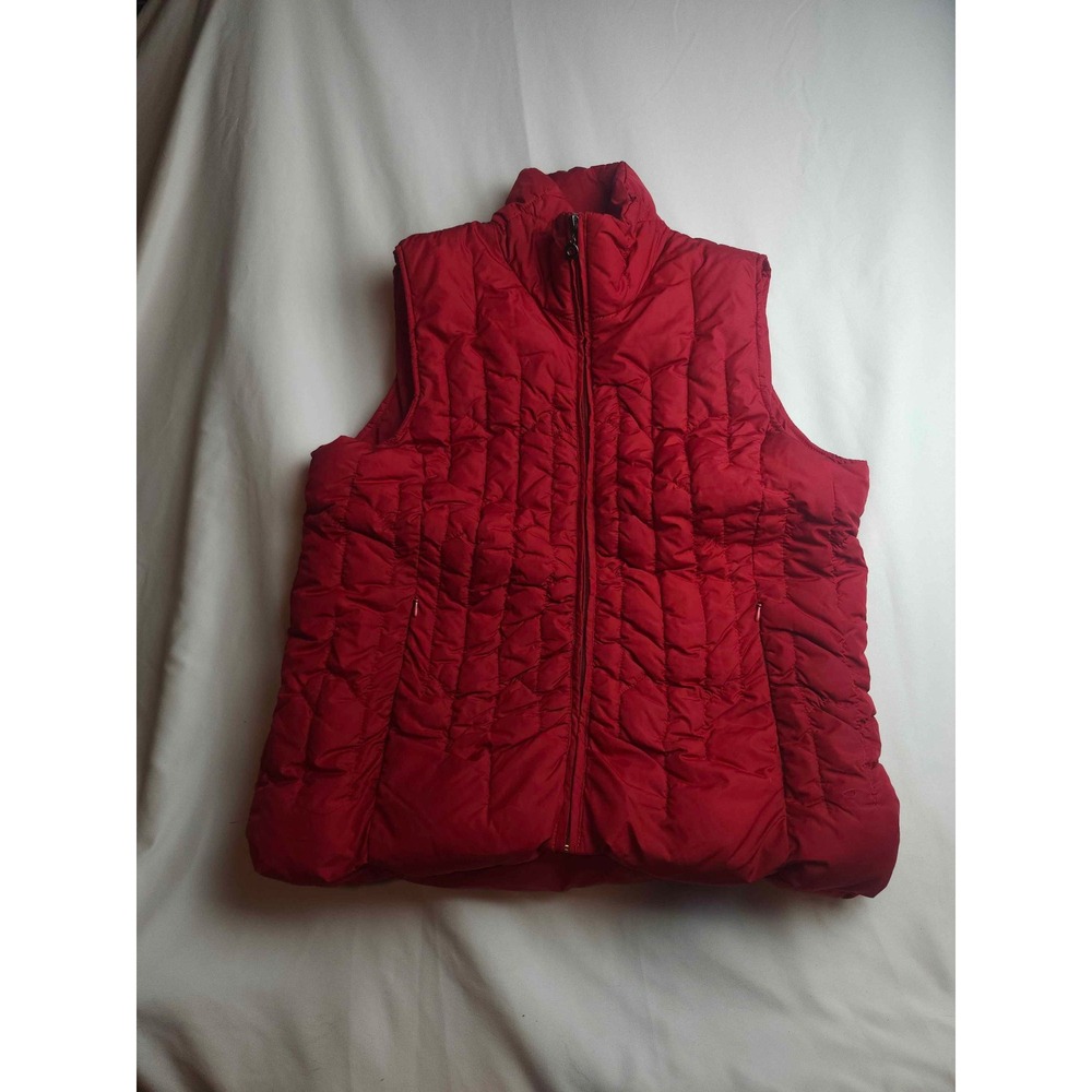 Nine West Womens Red Quilted Puffer Vest Full Zip Mock Neck Pockets Size Large